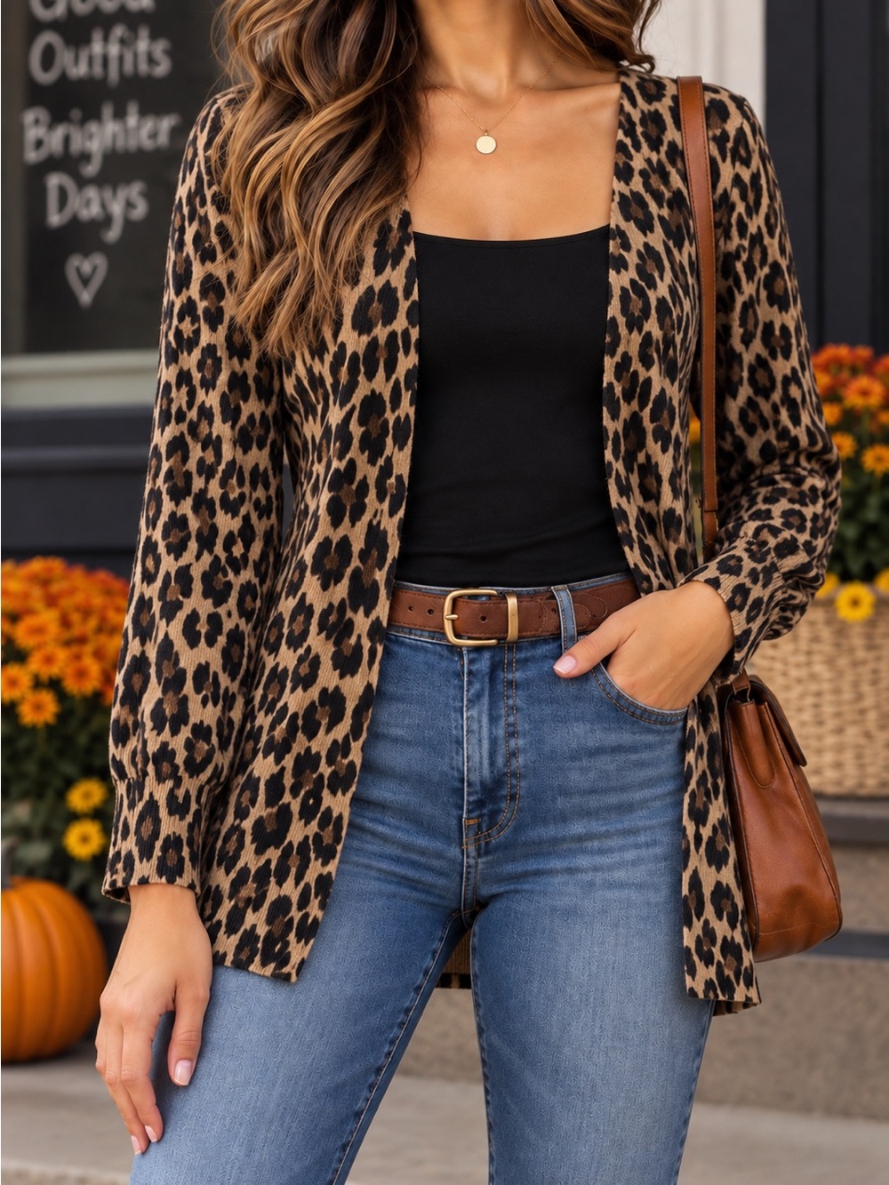 Halogen Leopard Print Open-Front Cardigan - Tan & Black